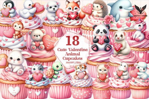 Adorable Designs: Cute Valentine Animal Cupcakes Clipart