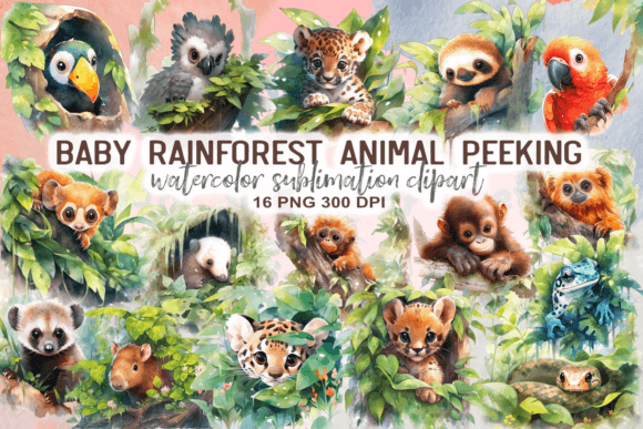 Adorable Digital Assets: Baby Rainforest Animal Peeking Clipart