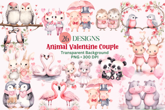 Adorable Valentine's Day Clipart: Couple Animals for Your Projects