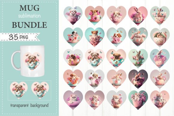 Animal in Cup PNG Bundle: 15 OZ Mug PNG for Creatives