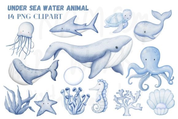 Capturing the Ocean's Spirit: Under Sea Animal Watercolor Clipart