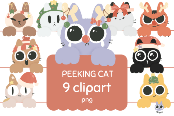 Christmas Peeking Cat Animal Sublimation: A Playful Design Asset