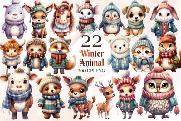 Cute Winter Animal Sublimation Clipart for Festive Designs