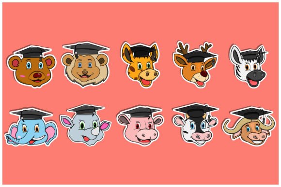 Head Animal Sticker Set with Graduation: Your Go-To for Smart Branding