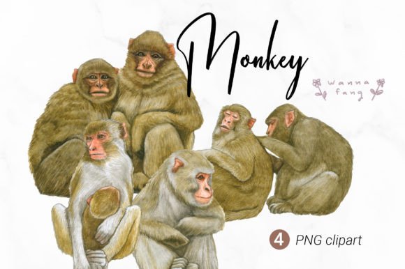 Monkey Watercolor Animal Clipart: A Whimsical Design Asset