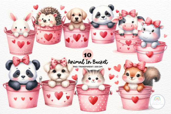 Valentine Animal in Bucket Sublimation: A Charming Design Asset