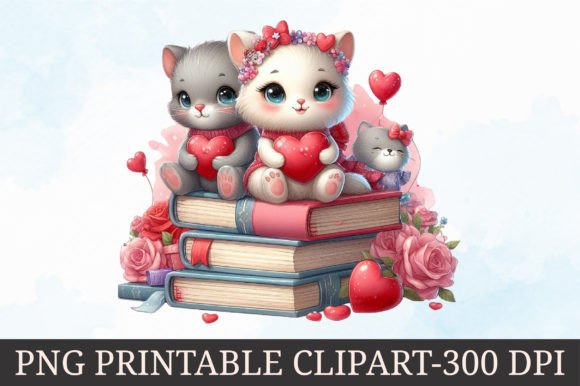 Valentine Animal on Books Clipart for Creative Projects
