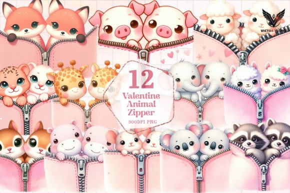 Valentine Animal Zipper Clipart PNG: Creative Assets for Designers